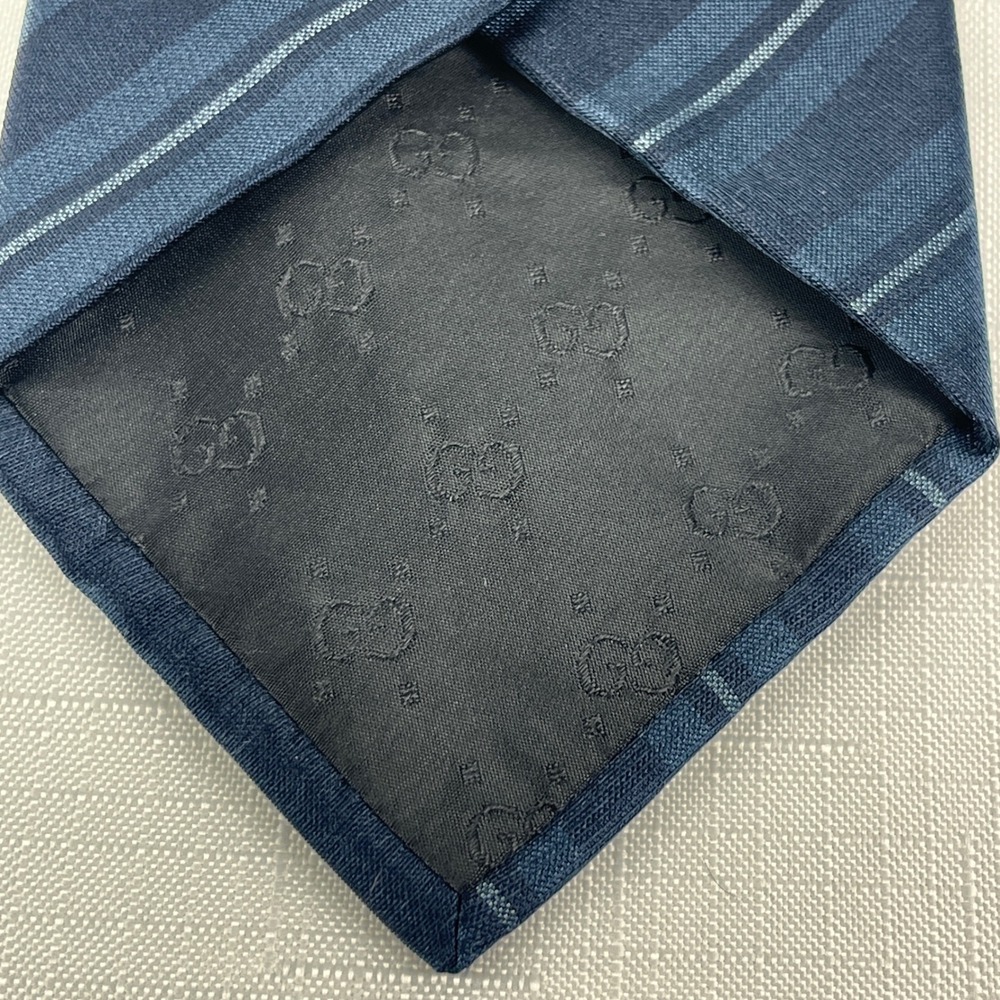 Gucci Necktie Men Blue Grey Striped Silk Made in Italy Designer Formal Tie - Picture 7 of 14